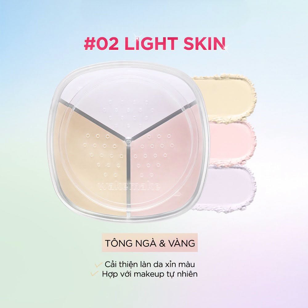 Phấn Phủ Dạng Bột Wakemake Stay Fixer Multi Color Powder 4g #02 Light Skin