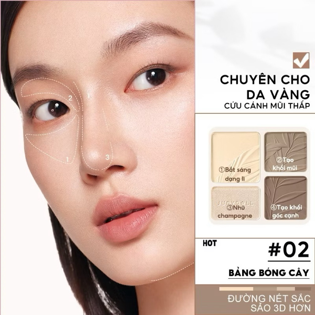 Bảng phấn bắt sáng và tạo khối 4 ô JudydoII Highlight & Contour Palette 9g