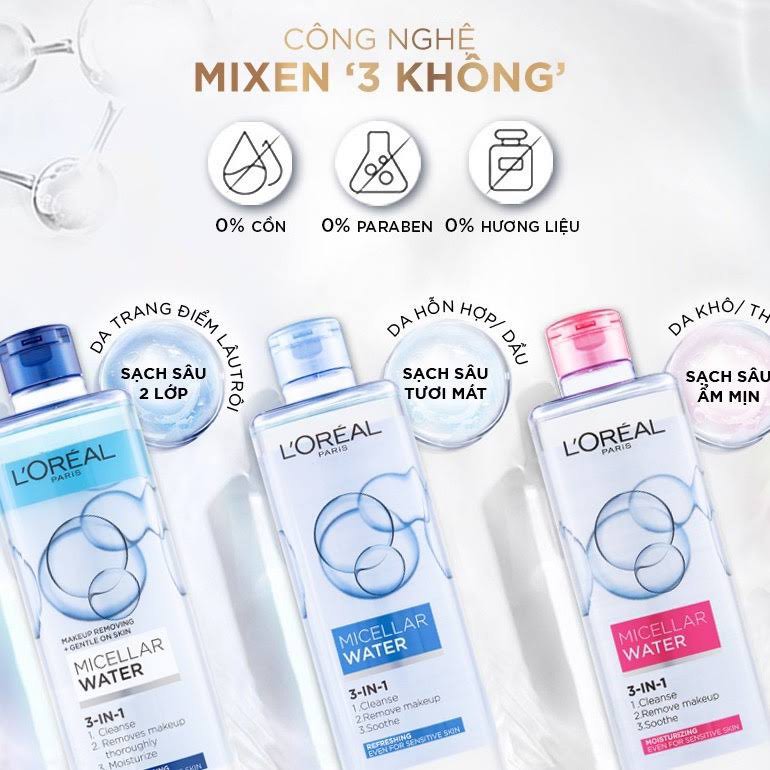 Nước tẩy trang L’oreal Micellar Water 3-in-1  400ml