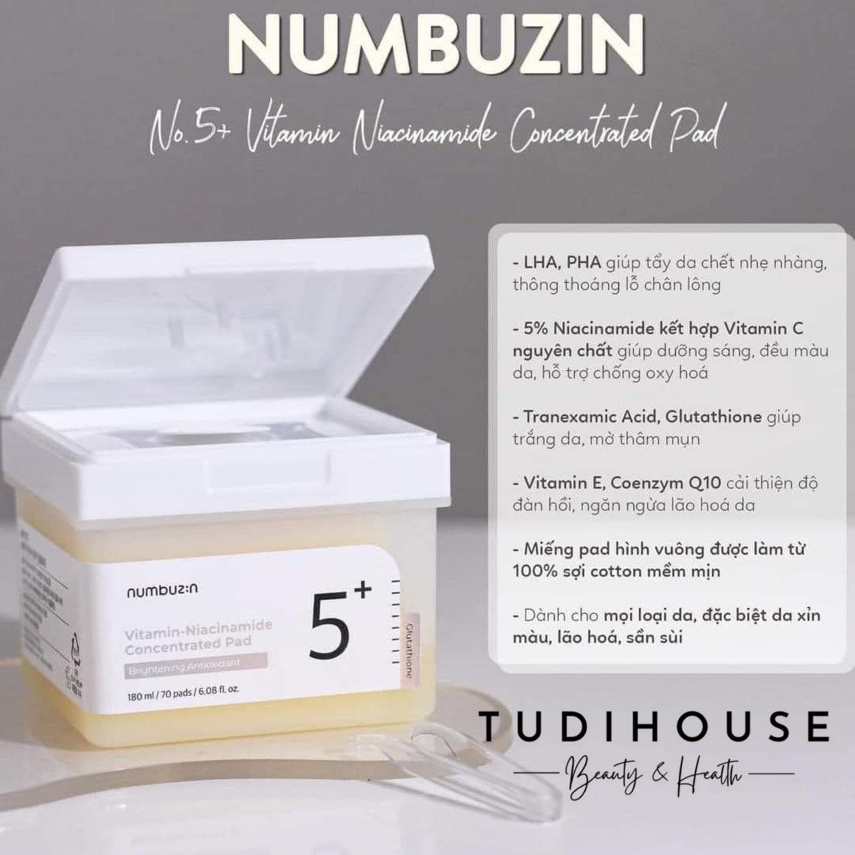 Numbuzin No.5 Vitamin-Niacinamide Concentrated Pad ( 70 pads )