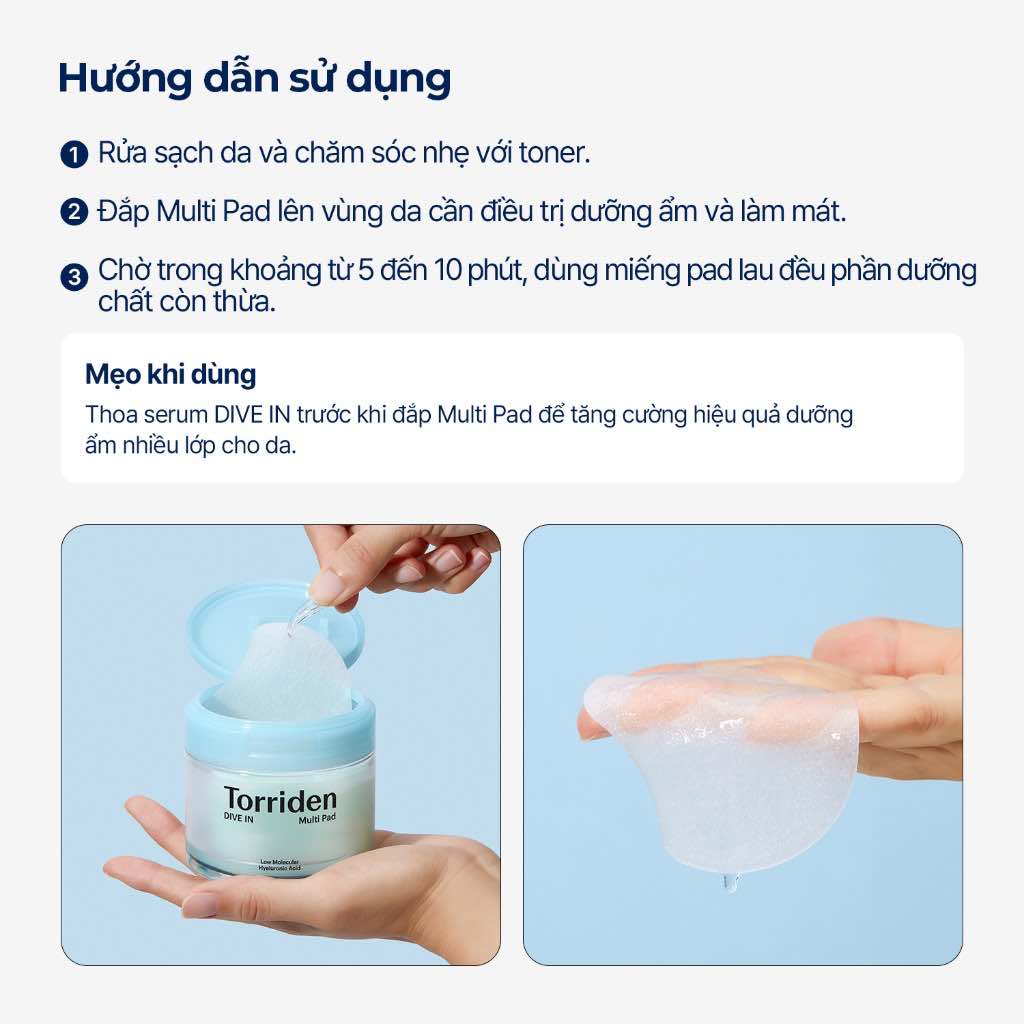 Toner Pad Cấp ẩm, Làm Mềm Mịn Da Torriden DIVE IN Multi Pad (80 miếng)