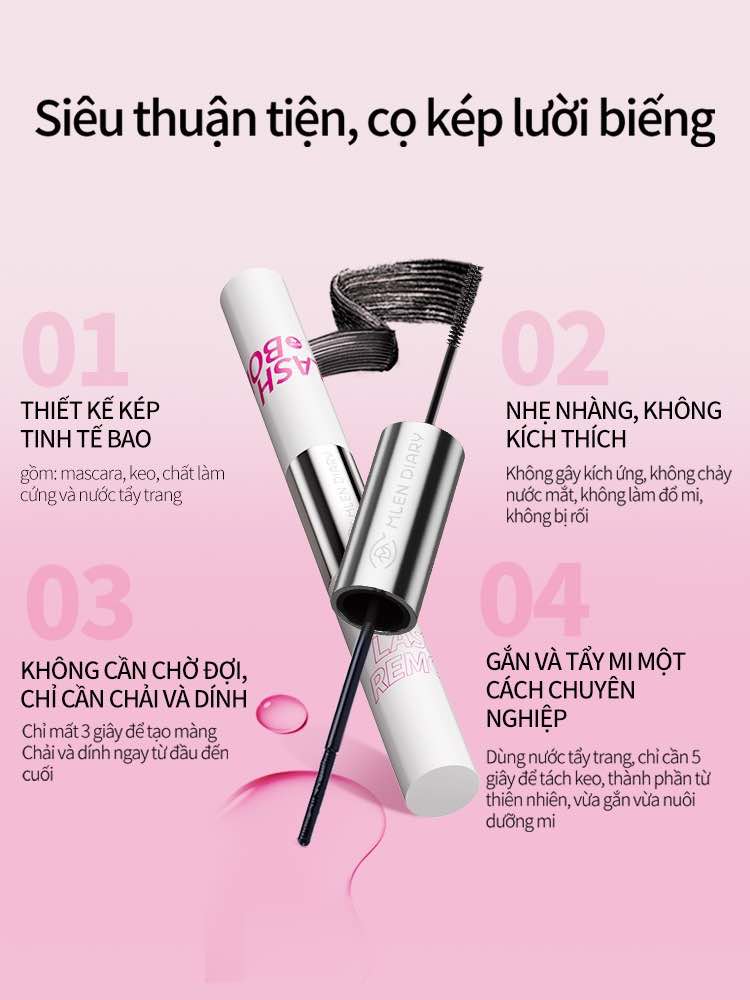 Keo Hai đầu Mascara 4in1 MLEN DIARY CHÍNH HÃNG KEO Kết Hợp Dung Dịch Tẩy Keo