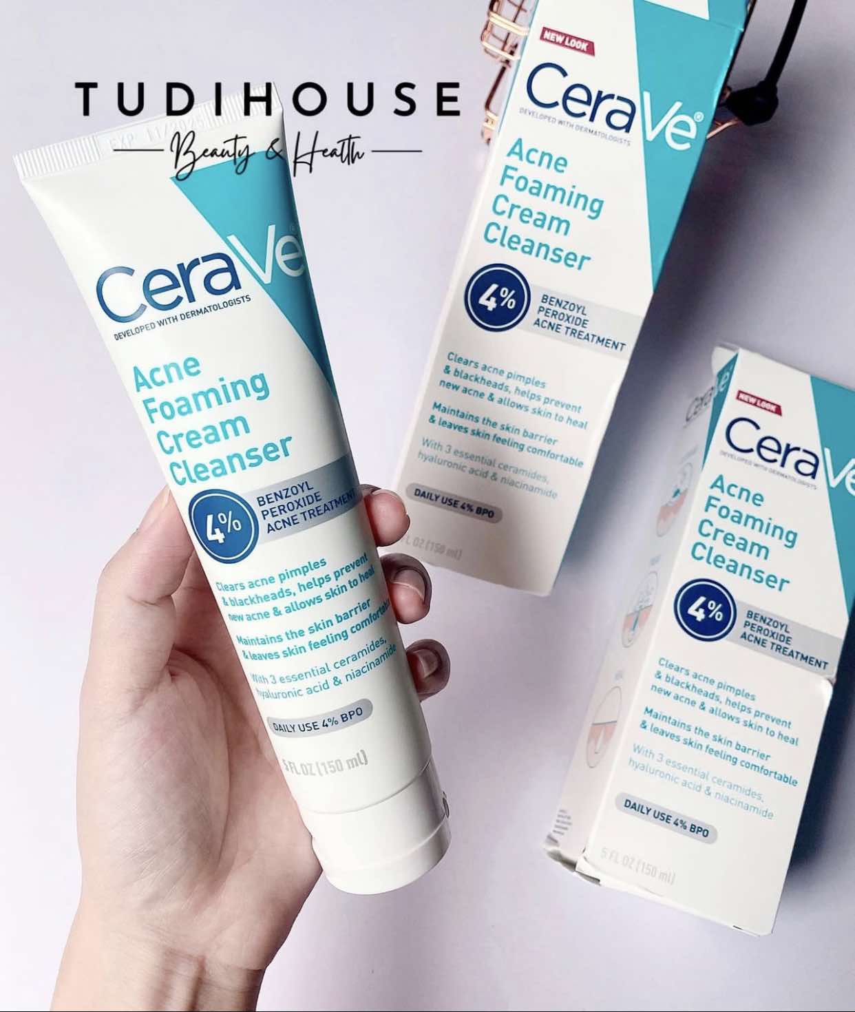 [ BẢN US DATE 01/2026] Sữa rửa mặt Cerave Acne Foaming Cream Cleanser with 4% Benzoyl Peroxide 150ml
