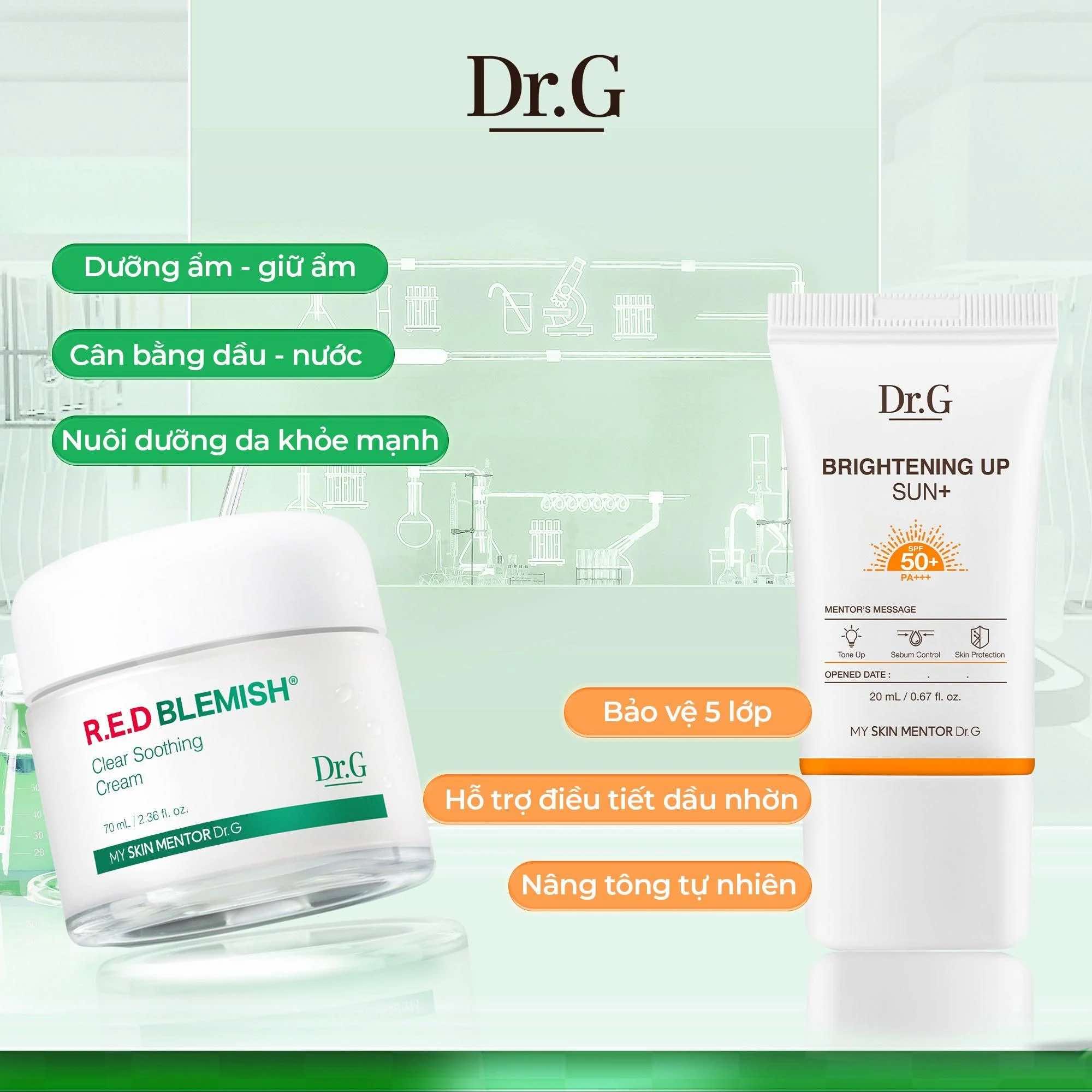Set dưỡng da -  Kem dưỡng Dr.G Clear Soothing Cream 70ml tặng kèm 1 kem chống nắng Brightening Up Sun+ 20ml