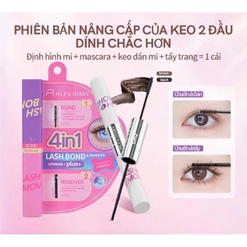 Keo Hai đầu Mascara 4in1 MLEN DIARY CHÍNH HÃNG KEO Kết Hợp Dung Dịch Tẩy Keo