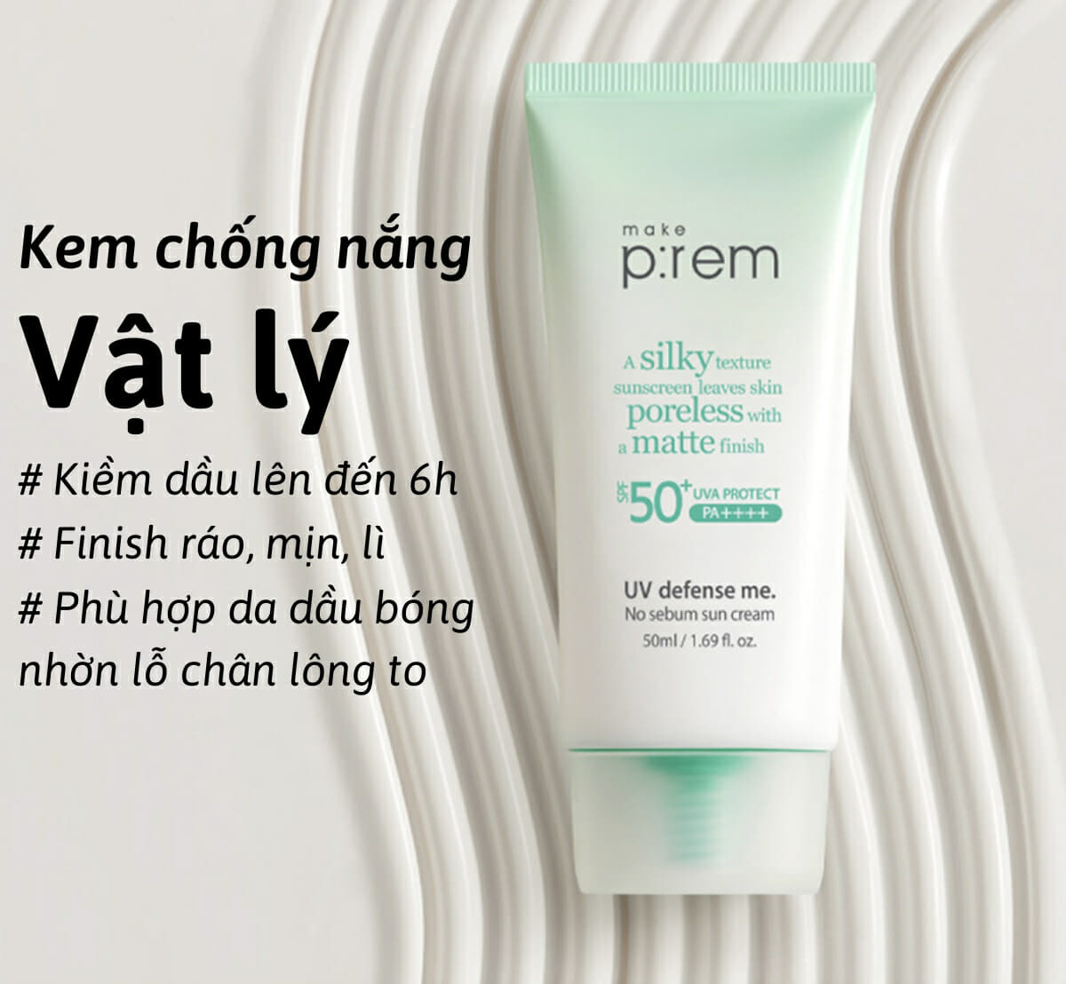 Kem Chống Nắng Make P:rem UV Defense Me No Sebum Sun Cream SPF50+ PA++++ 50ml (XANH LÁ)