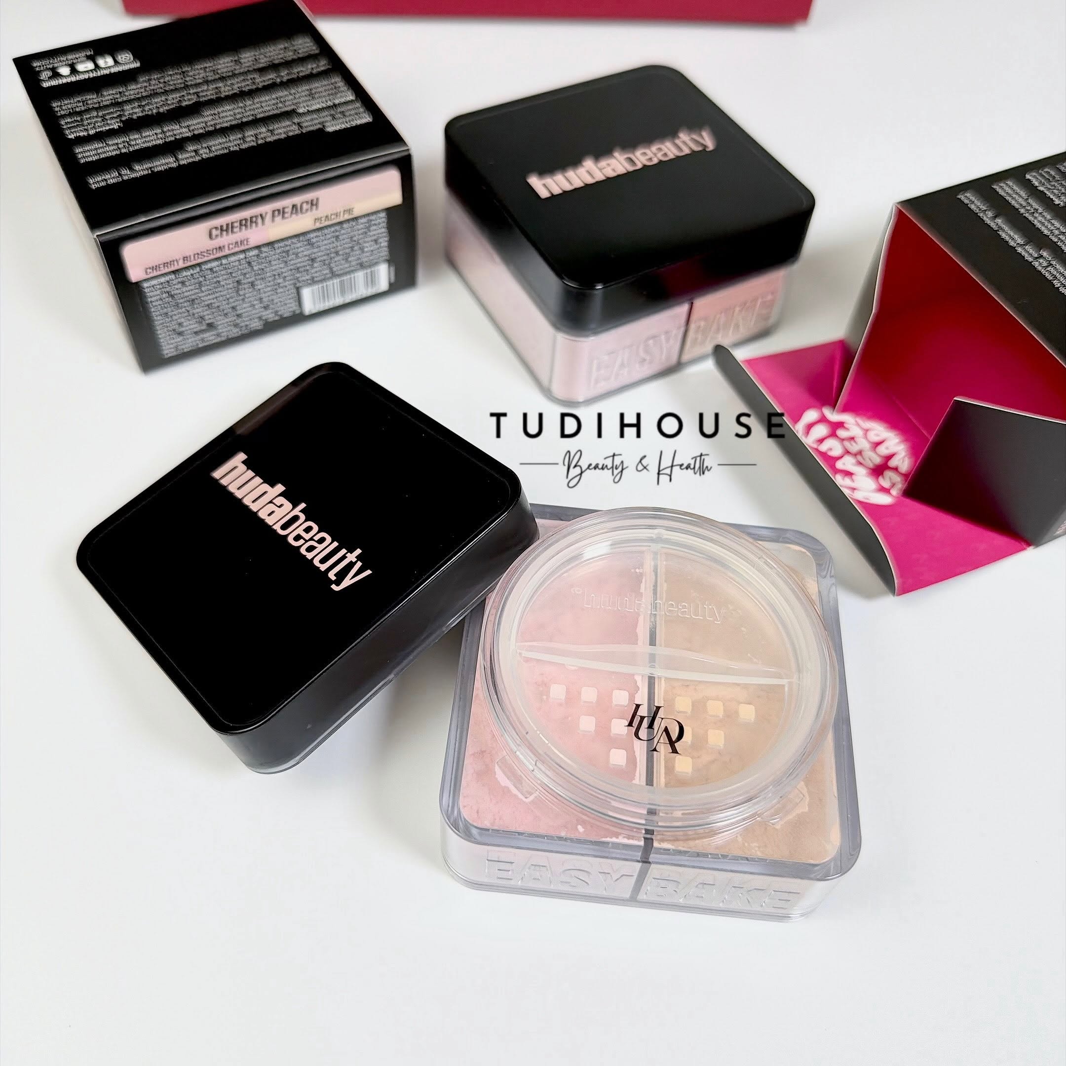 Phấn Phủ Bột Huda Beauty Easy Bake Loose Powder Duo - Cherry Peach ( Cherry Blossom Cake 6.5g +Peach Pie 6.5g)