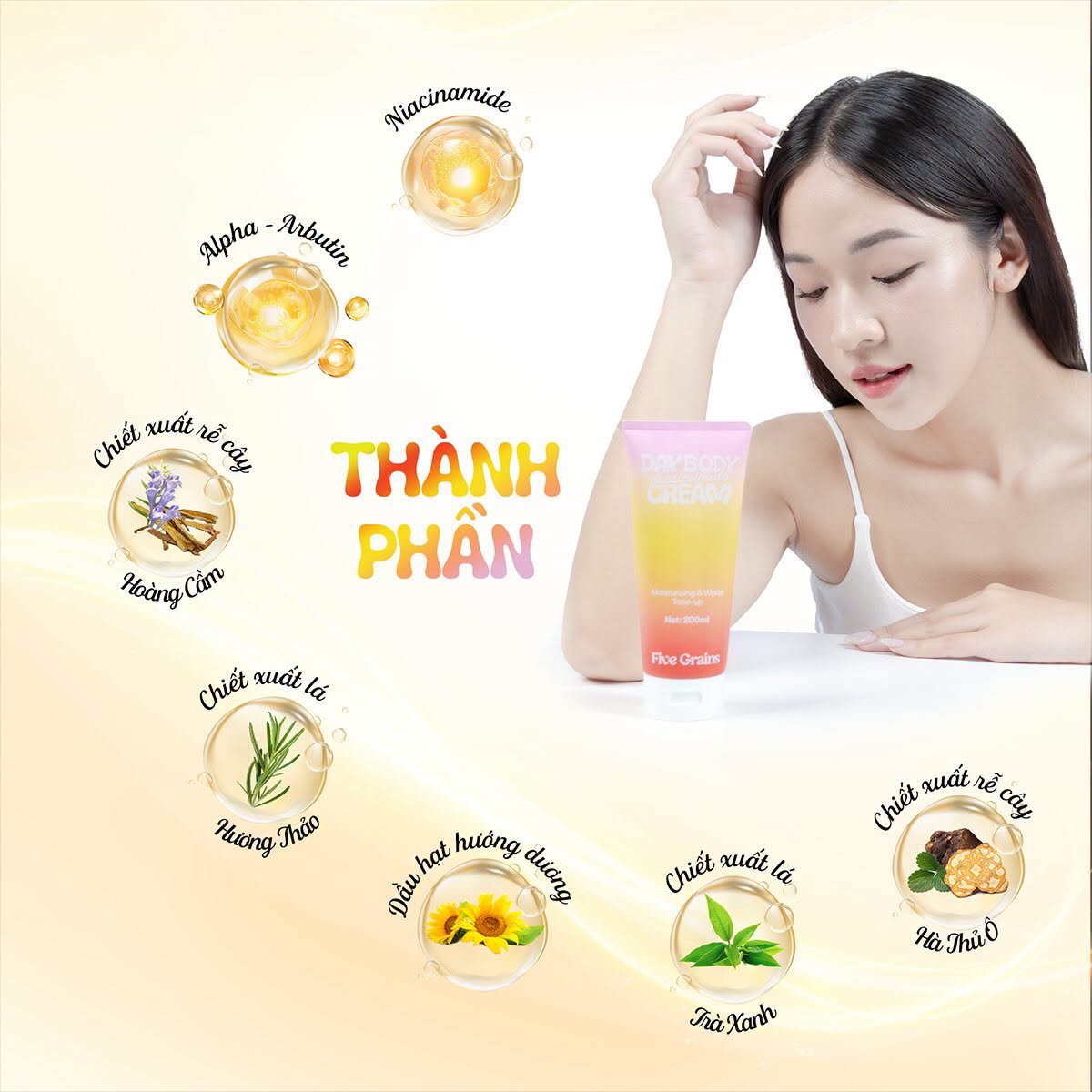 Kem dưỡng  Five Grains trắng da Niacinamide, Alpha-Arbutin nâng tone ban ngày 200ML