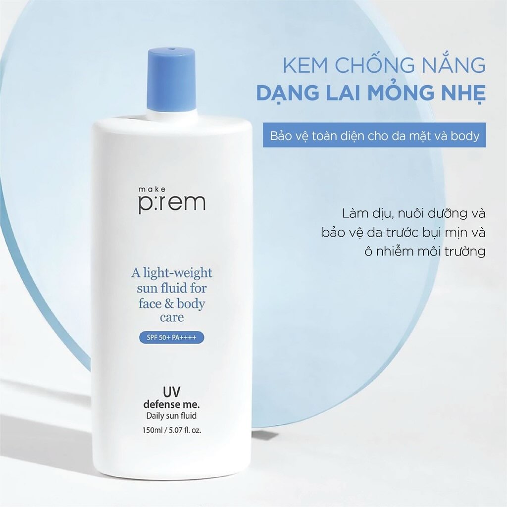 Kem Chống Nắng  Make Prem UV Defense Me. Daily Sun Fluid Mỏng Nhẹ SPF50+ PA++++ 150ml