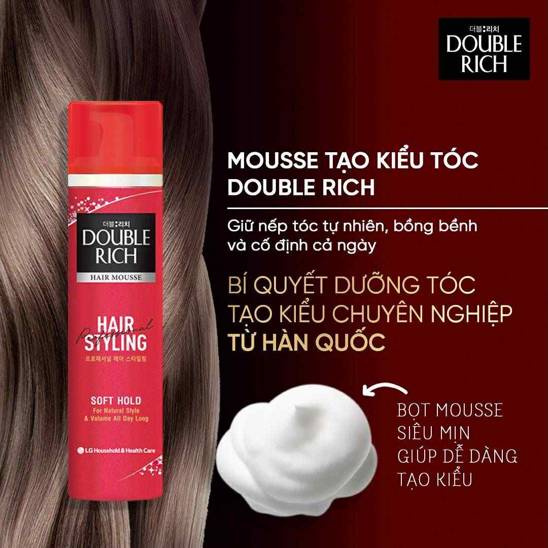 Mousse Tạo Kiểu Tóc Double Rich- SOFT HOLD Giữ Nếp Tự Nhiên 150ml