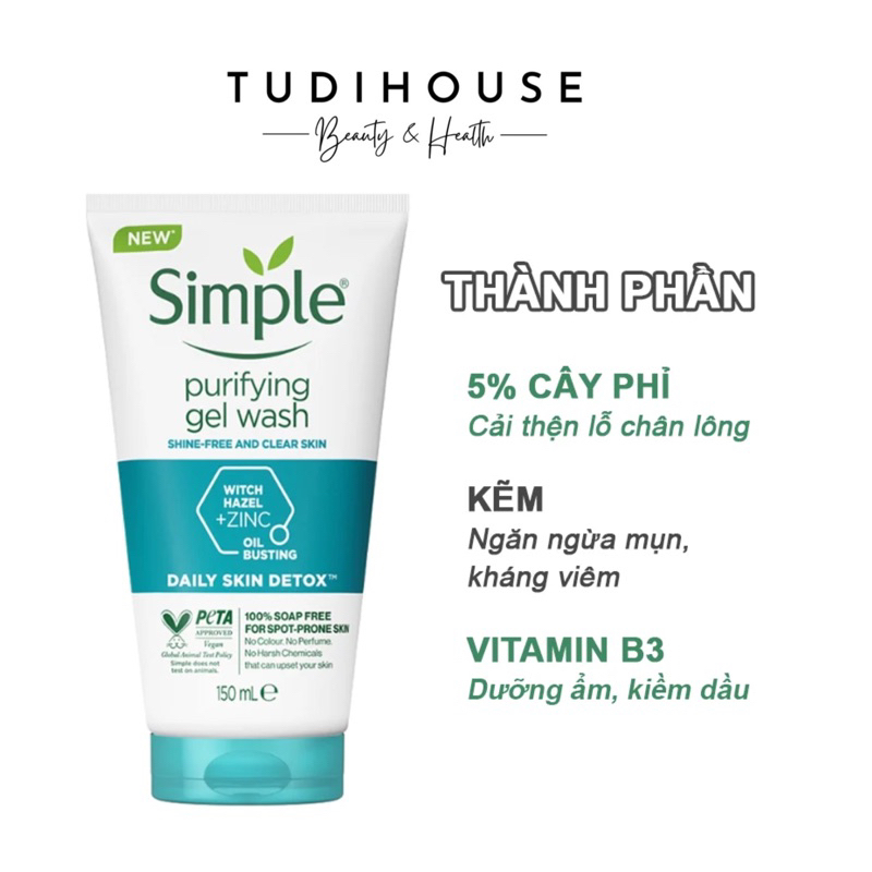 Sữa rửa mặt Simple Purifying Purifying Gel Wash 150ml