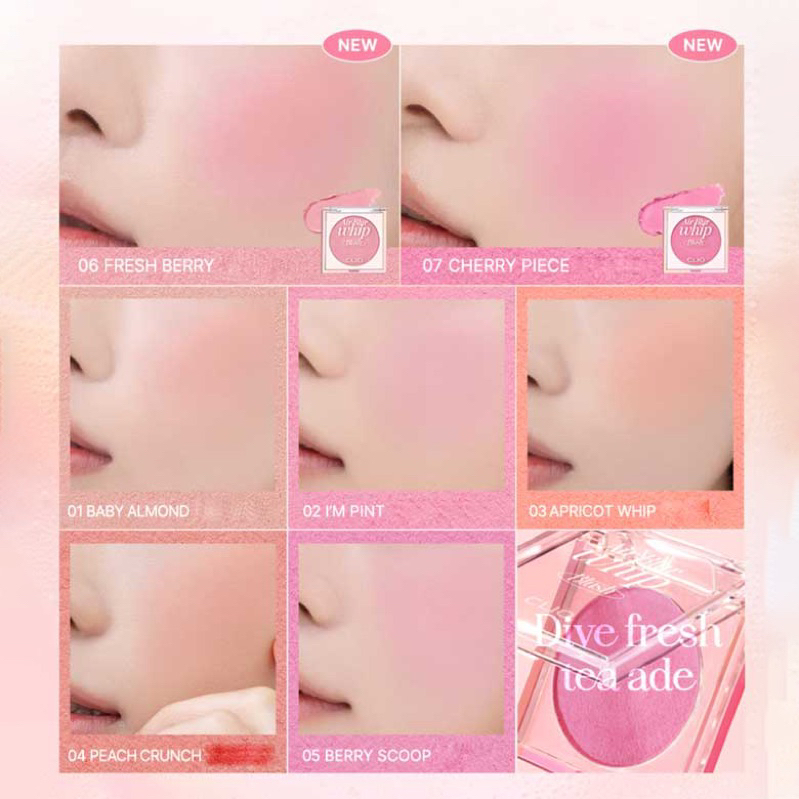 Má hồng thạch ( sự kết hợp giữa kem và phấn) Clio Air Blur Whip Blush