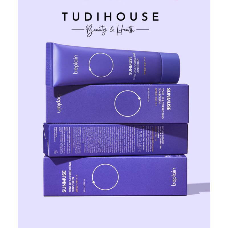 [ tặng mặt nạ ] kem chống nắng Beplain Sun Muse Tone Up & Correcting Sunscreen 50ml (Màu tím)