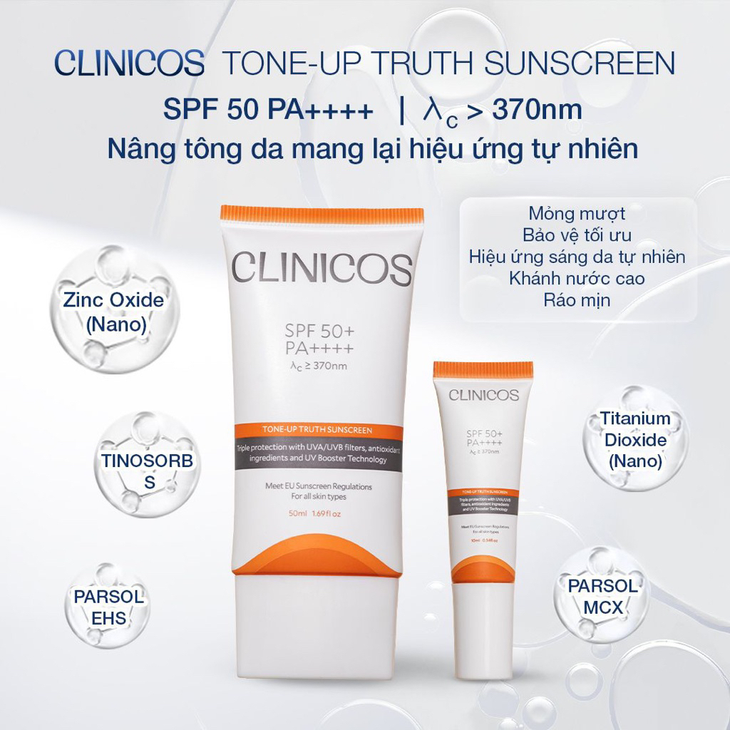 Kem chống nắng nâng tông tự nhiên CLINICOS TONE-UP TRUTH SUNSCREEN SPF 50 PA++++ 50ml