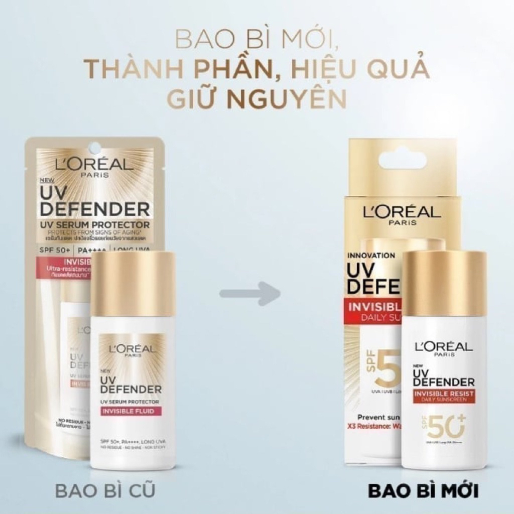 Kem Chống Nắng Thoáng Da Mỏng Nhẹ Loreal Paris UV Defender Invisible Resist Daily Sunscreen SPF50+ PA++++