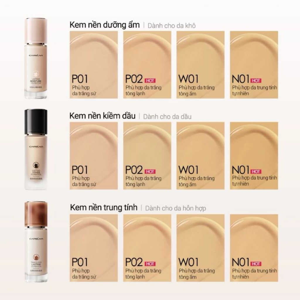 mini 5ml - kem nền Carslan Traceless Lasting Foundation màu P02