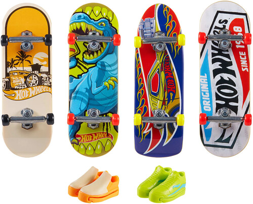 Mattel - Hot Wheels Skate Tony Hawk Tricked Out Pack, Fingerboard and Shoe 4-Pack (Large Item, Toy Car)