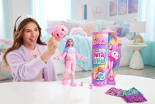 Mattel - Barbie Cutie Reveal - Cozy Cute Tees Barbie with Teddy Bear (Large Item, Doll)