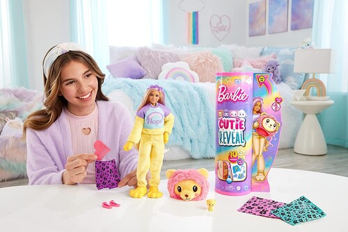Mattel - Barbie Cutie Reveal - Cozy Cute Tees Barbie with Lion (Large Item, Doll)