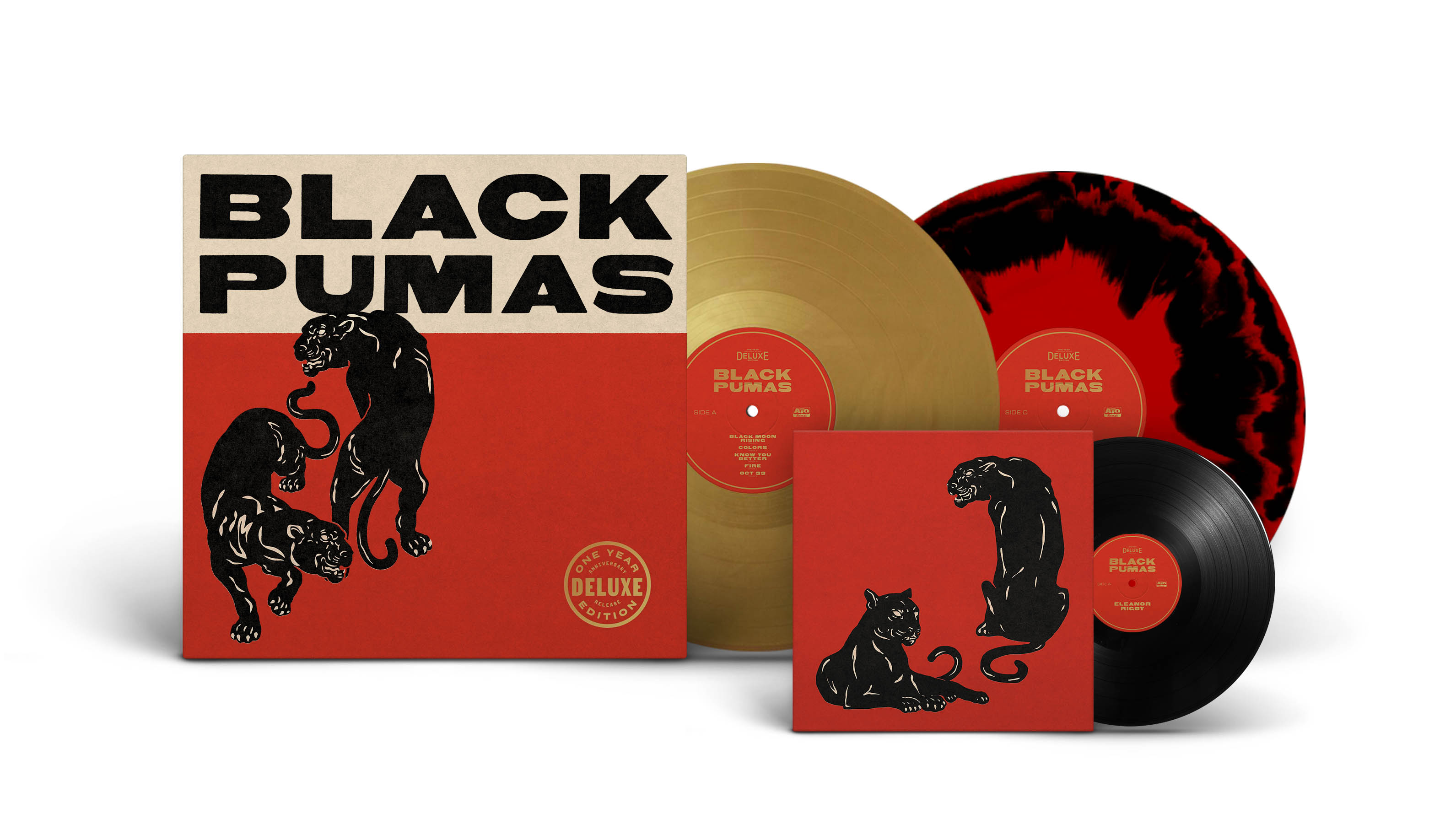 đĩa than Black Pumas ‎– Black Pumas  (One Year Anniversary Delux Gold+Black/Red Vinyl Combo + 7" vinyl)
