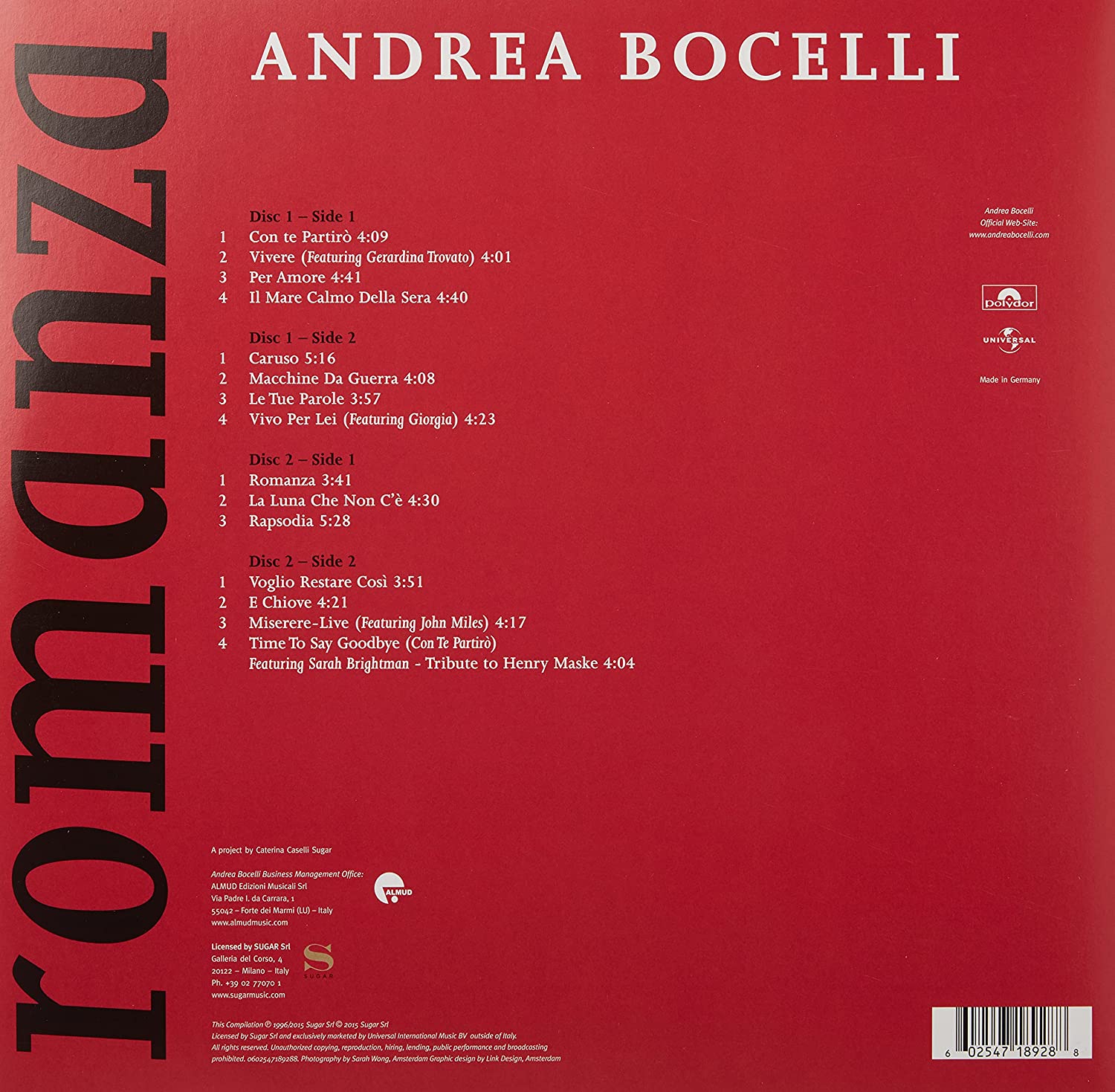 vinyl ANDREA BOCELLI - ROMANZA ( 2 LP )