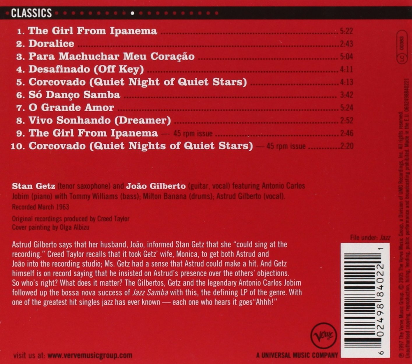 Stan Getz / Joao Gilberto Featuring Antonio Carlos Jobim – Getz / Gilberto CD