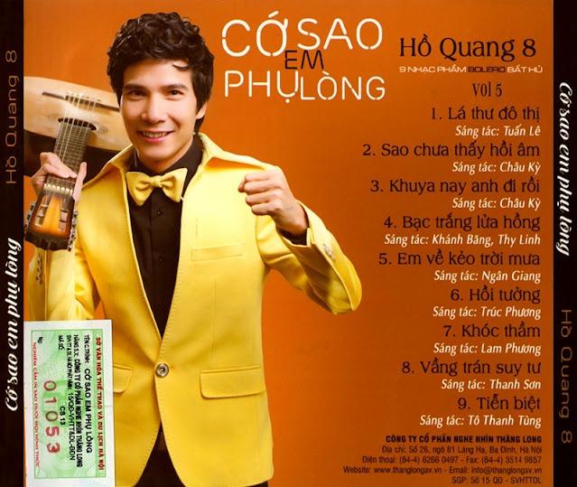 ĐĨA CD HỒ QUANG 8 - CỚ SAO EM PHỤ LÒNG
