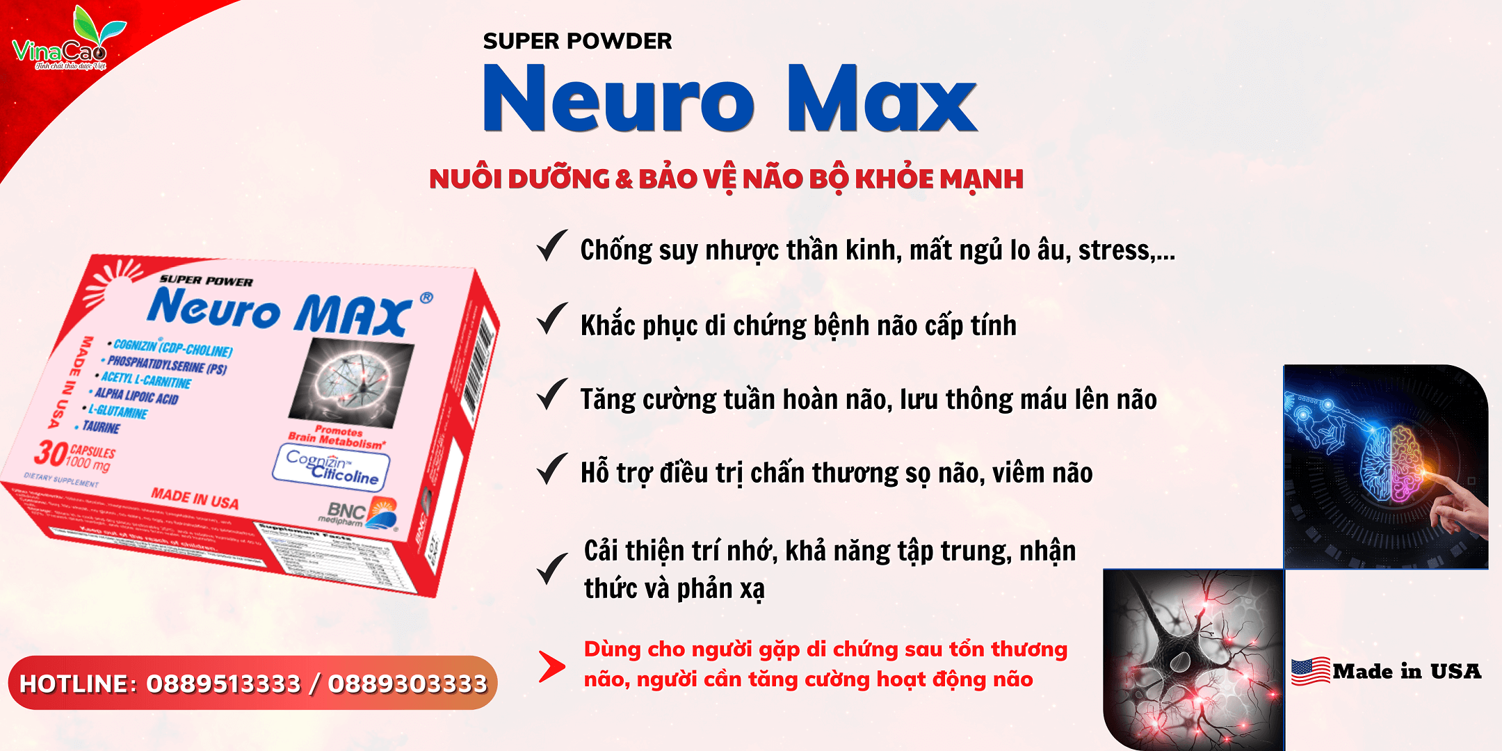 Super Power Neuro Max Vinacao - Bổ não, giúp điều trị bệnh lý về não, tăng cường trí nhớ