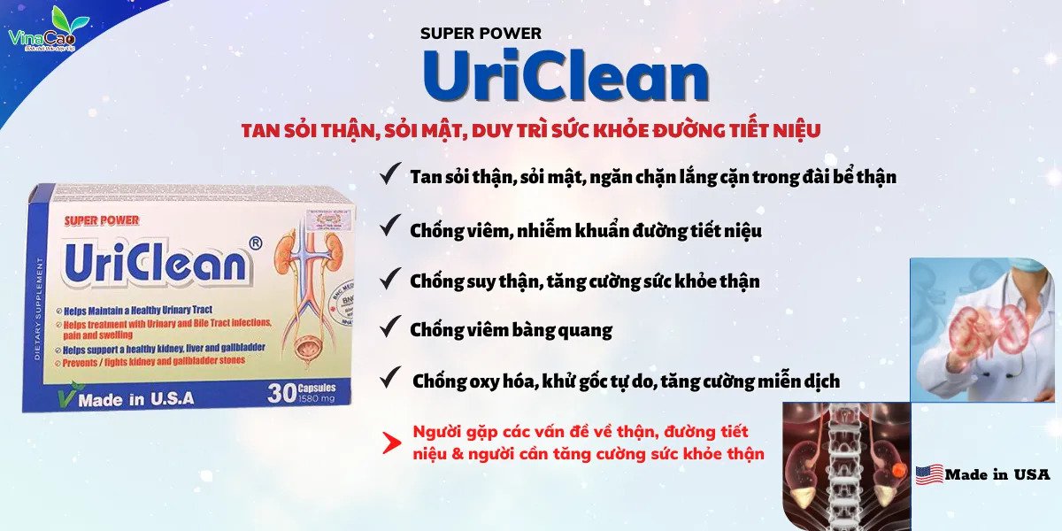 Super Power UriClean Vinacao - Tan sỏi thận, chống viêm đường tiết niệu