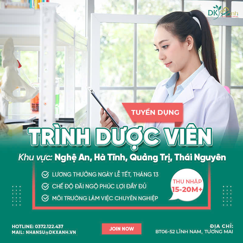 TUYỂN DỤNG TRÌNH DƯỢC VIÊN ETC/OTC TẠI NGHỆ AN, HÀ TĨNH, QUẢNG TRỊ, THÁI NGUYÊN