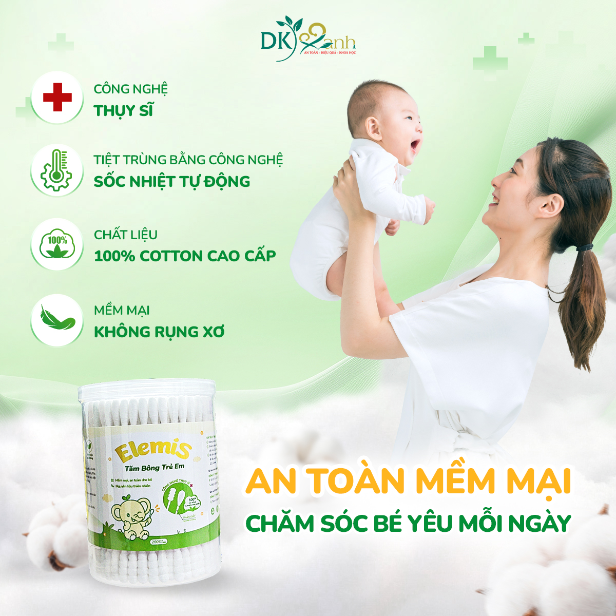 Tăm bông trẻ em Elemis - 200pcs