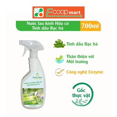 Nước lau kính hữu cơ Peace Mass tinh dầu bạc hà  700ml