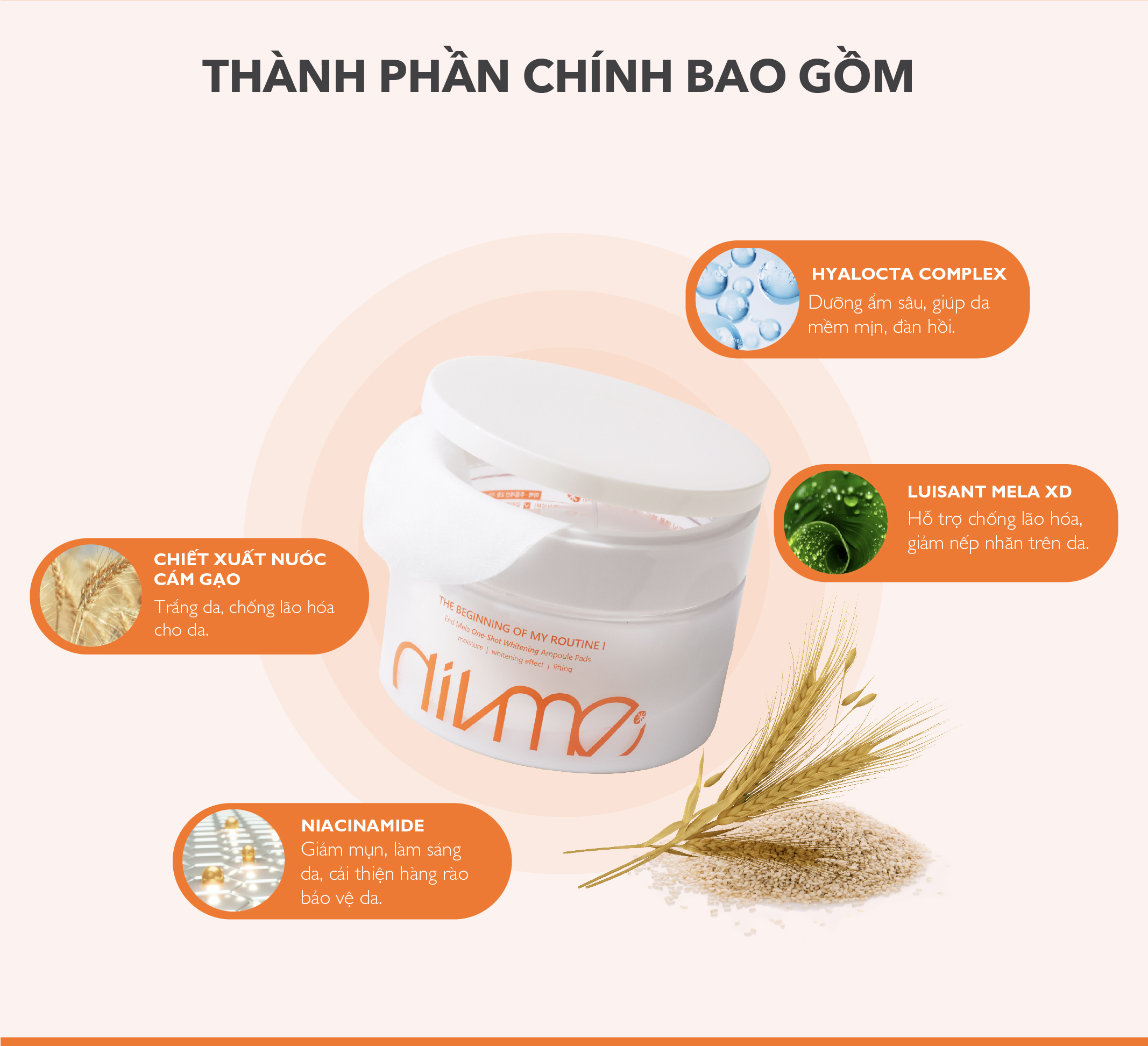 Ampould pad Tinh chất dưỡng ẩm làm trắng sáng da Divme 70pads/180ml (Màu cam)