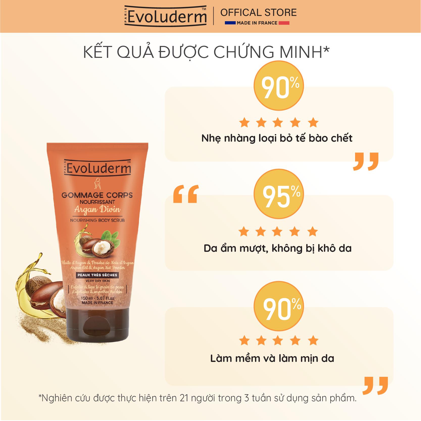Tẩy tế bào chết toàn thân thiên nhiên thuần chay Evoluderm chiết xuất Argan 150g