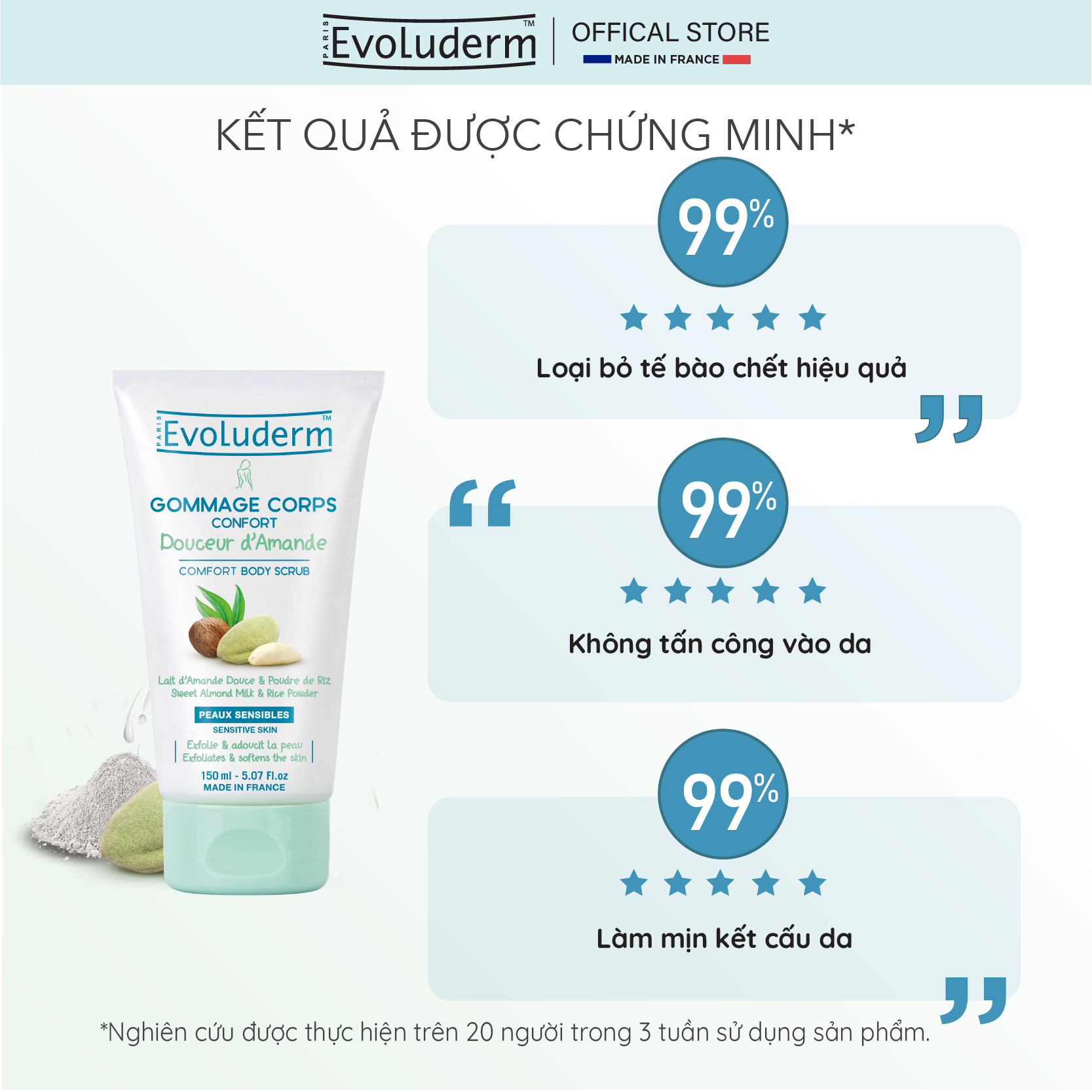 Tẩy tế bào chết toàn thân thiên nhiên thuần chay Evoluderm chiết xuất hạnh nhân 150g