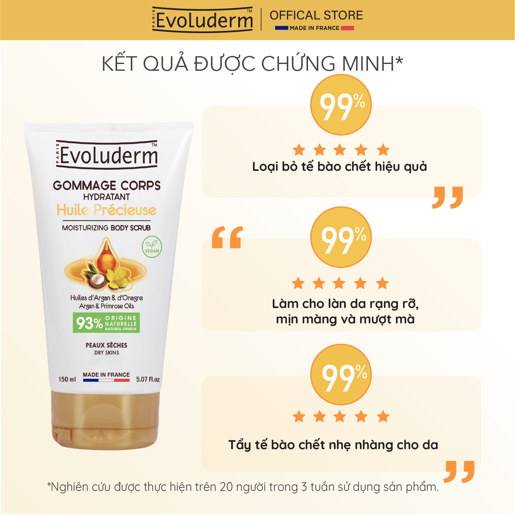 Tẩy tế bào chết toàn thân thiên nhiên thuần chay Evoluderm chiết xuất tinh dầu hoa anh thảo 150g
