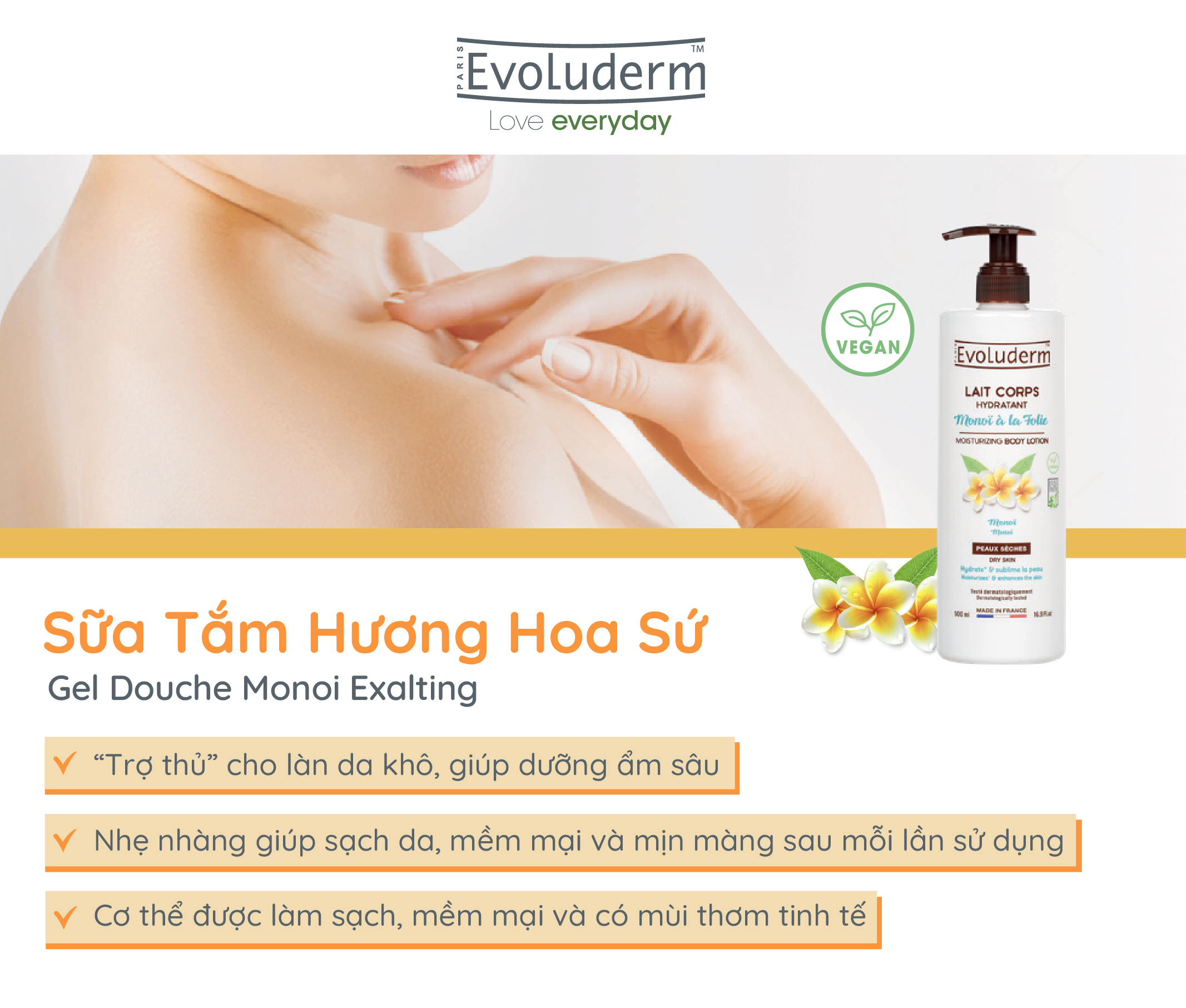 Sữa dưỡng thể thiên nhiên thuần chay Evoluderm tinh chất Hoa sứ 500ml