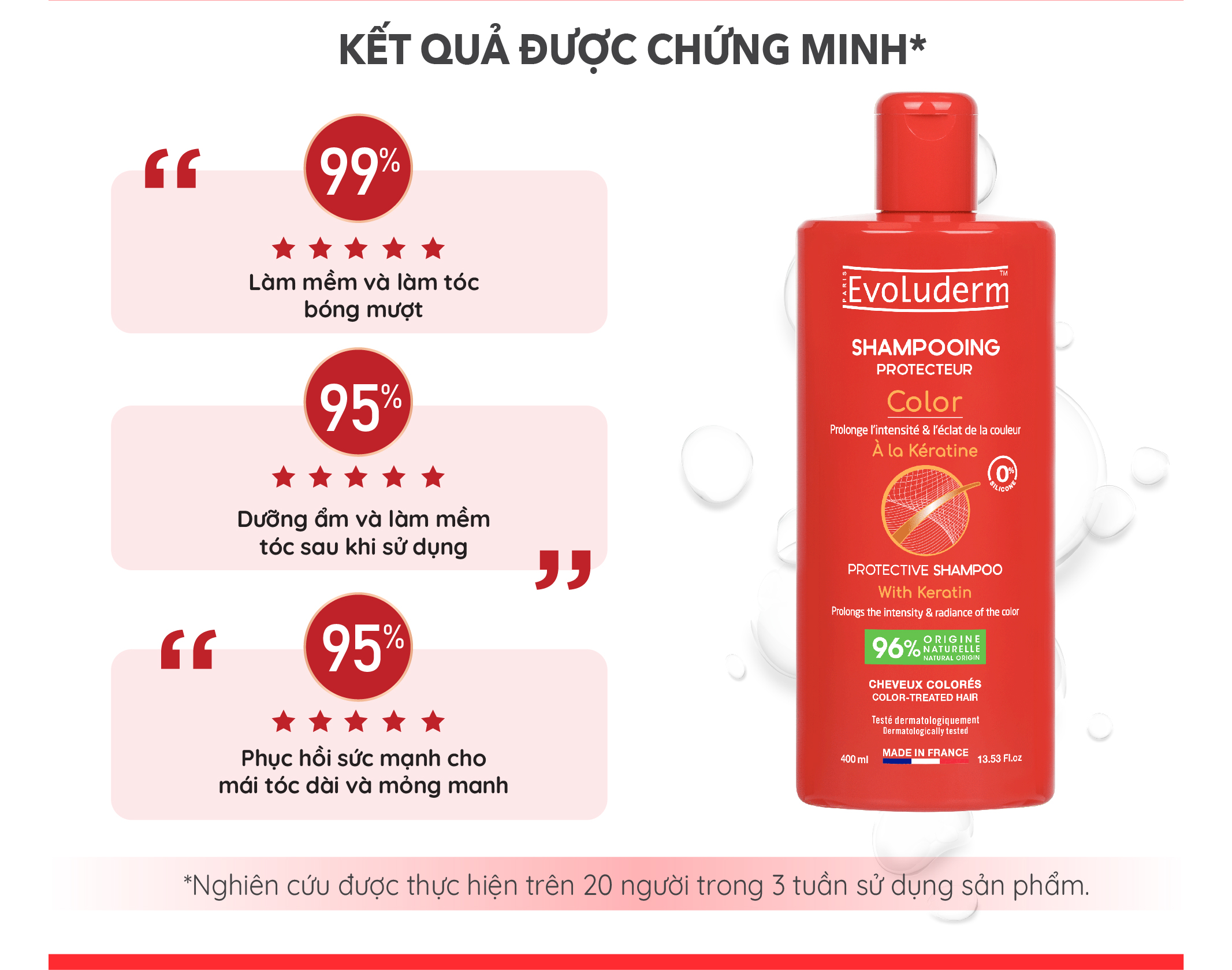 Dầu gội thiên nhiên không Silicon Evoluderm bổ sung Keratin dành cho tóc uốn nhuộm 400ml