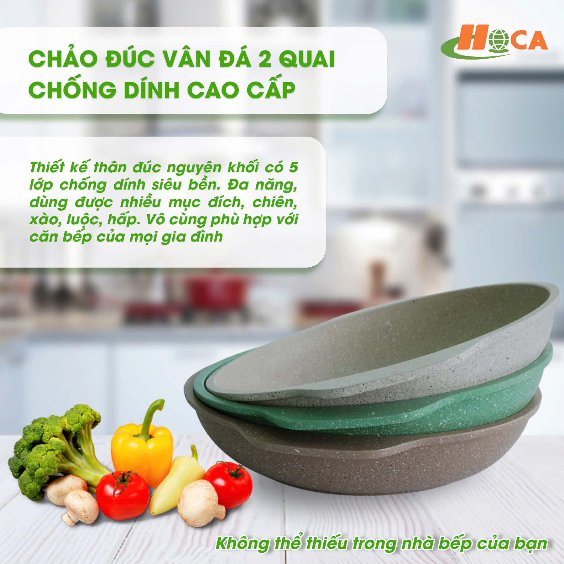 Chảo đúc 2 quai vân đá đa năng HOCA