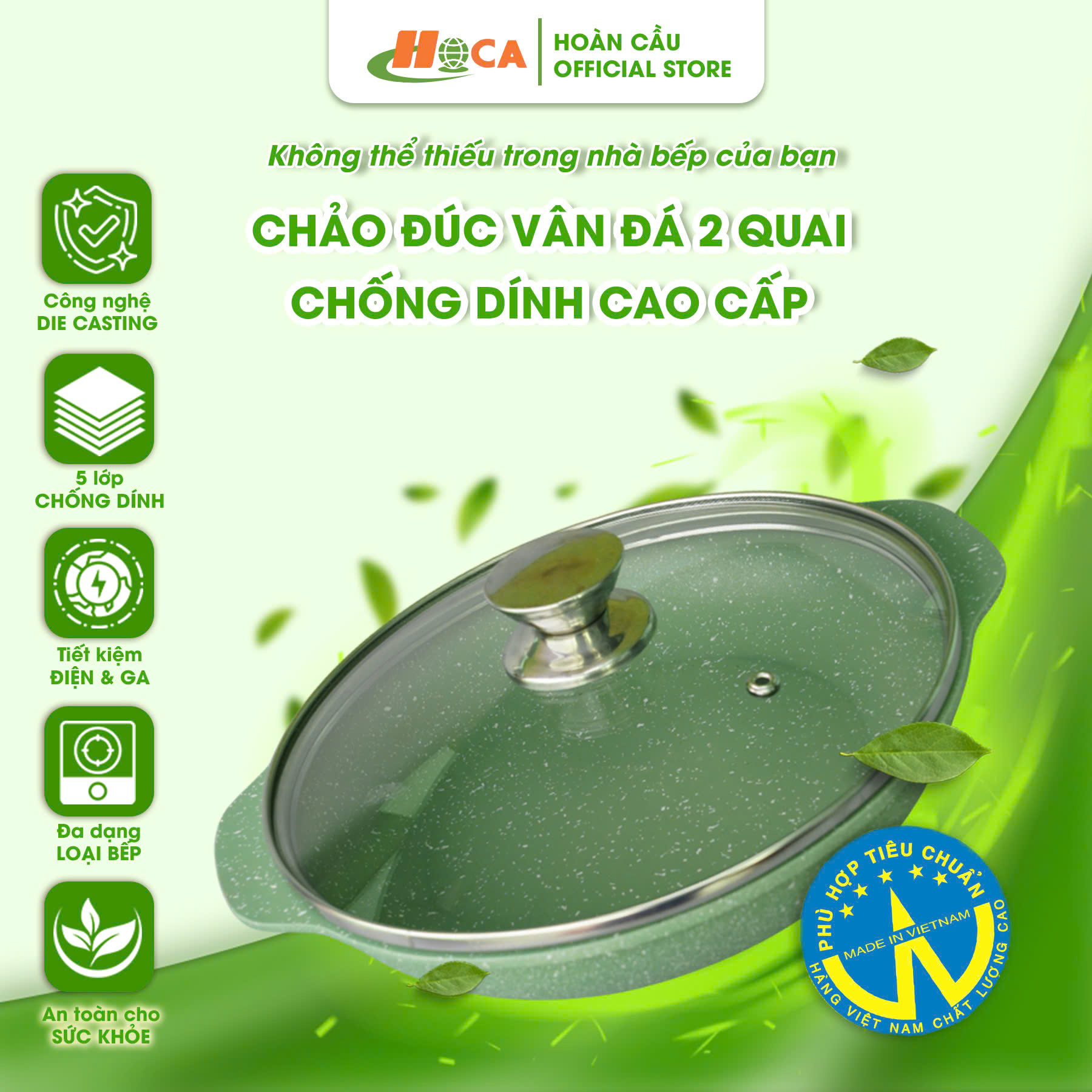 Chảo đúc 2 quai vân đá đa năng HOCA
