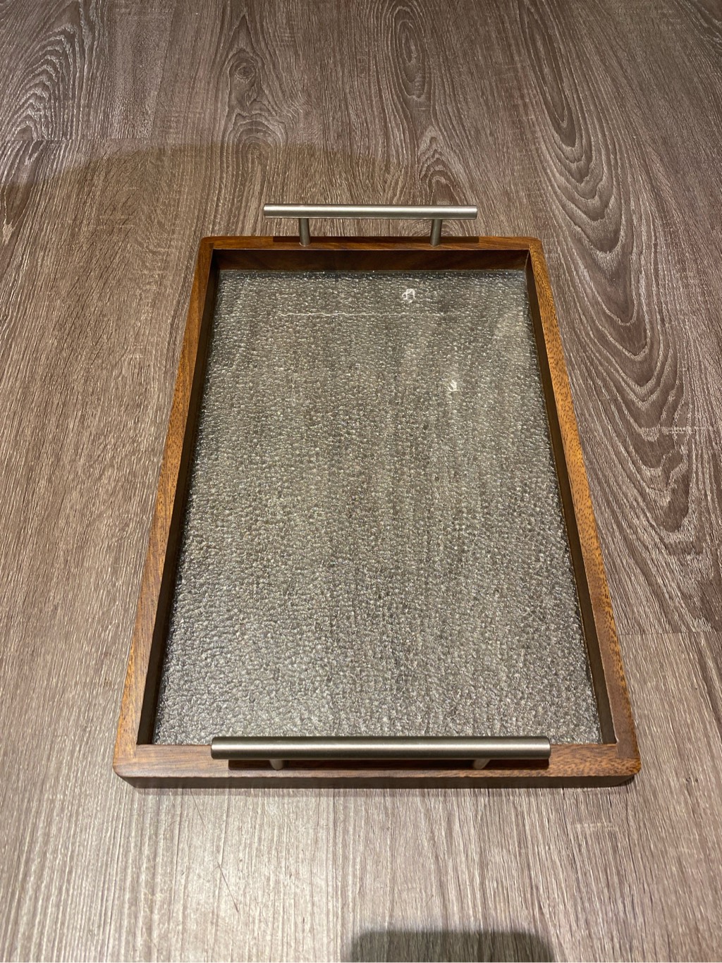 Khay kính viền gỗ quai bạc