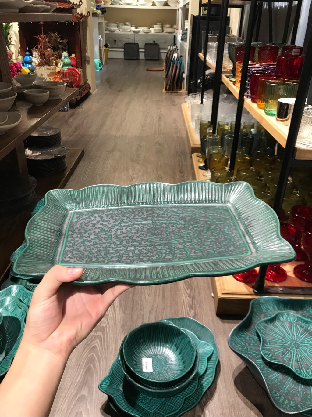 Dĩa chữ nhật sen 36cm xanh Thiên Phúc