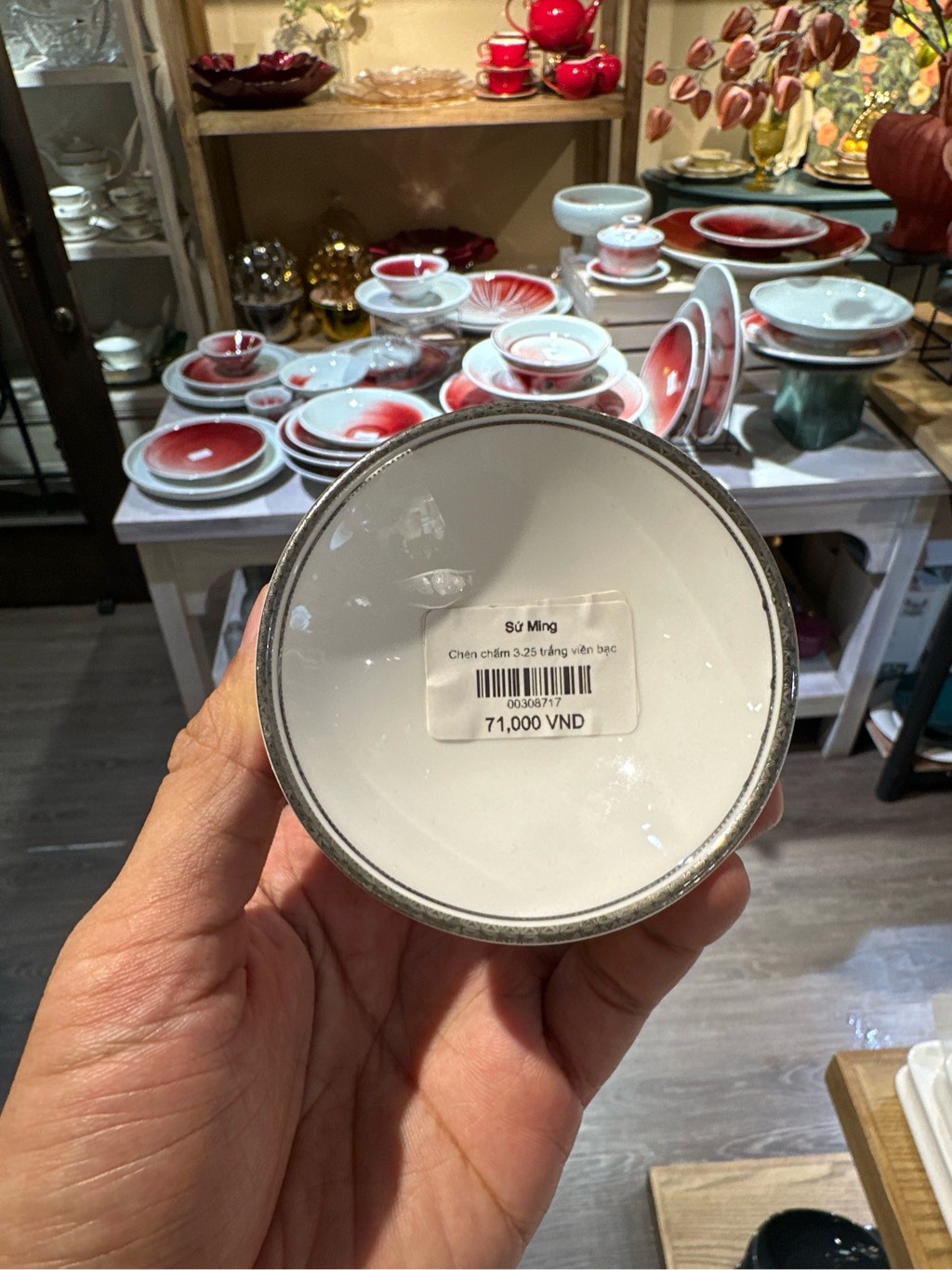 Chén chấm 3.25 trắng viền bạc