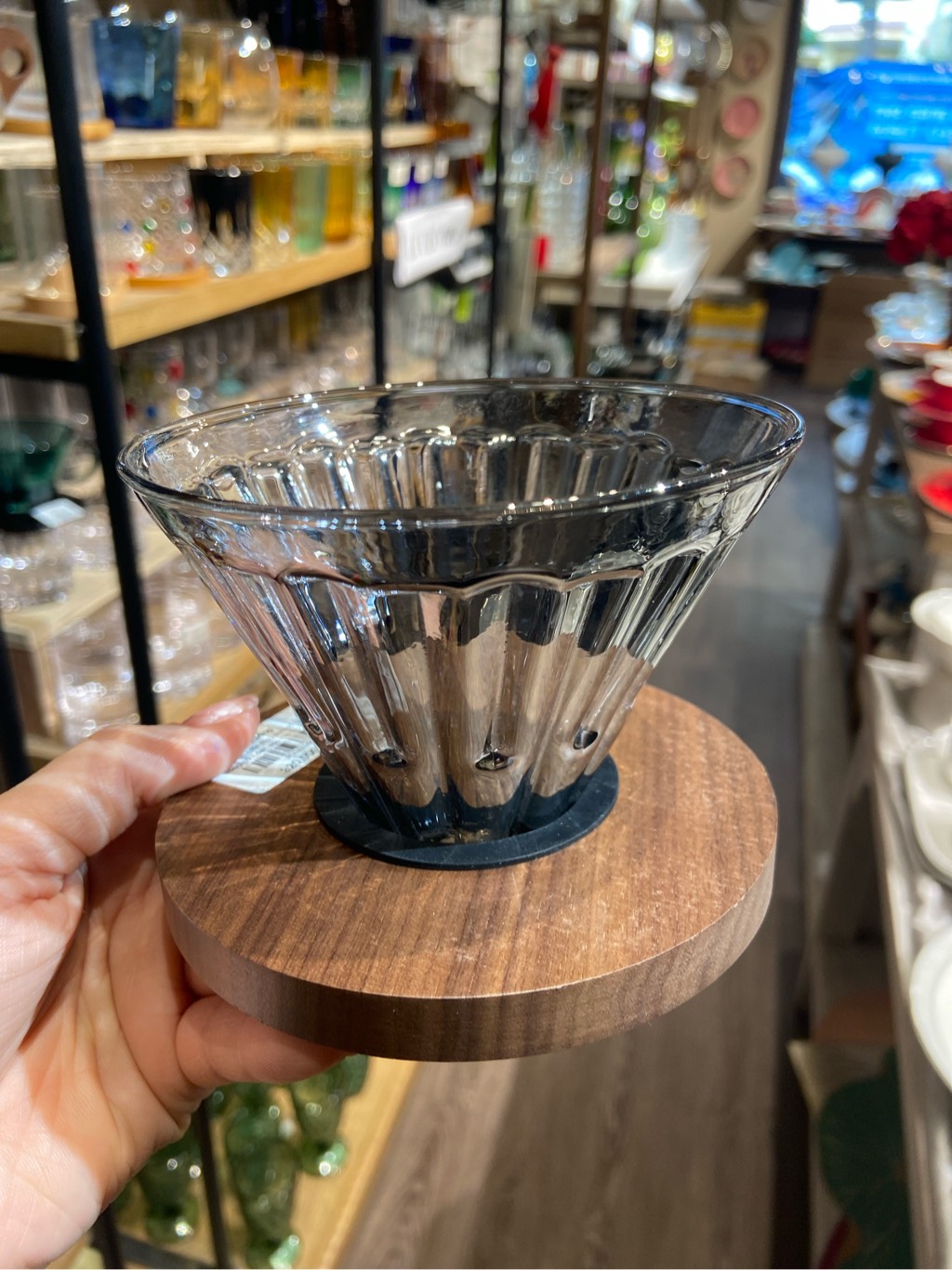 Phễu lọc cafe thuỷ tinh có gioăng vòng gỗ