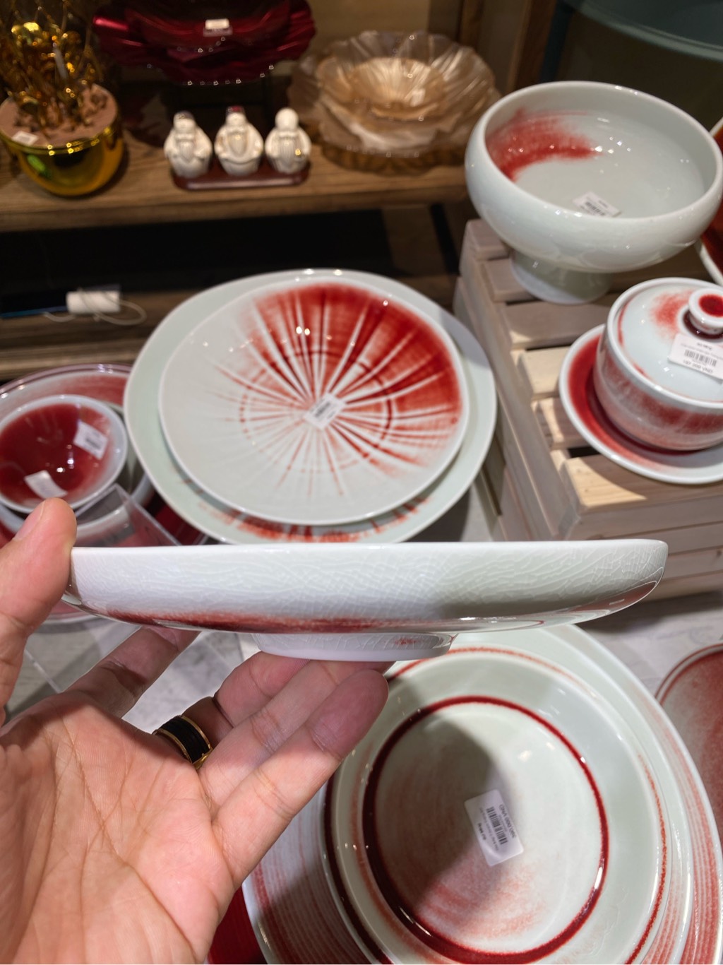 Đĩa có chân nhỏ 7.75inch Trăng Đỏ