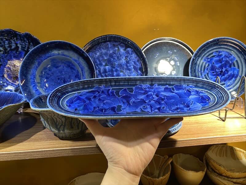 Đĩa dài 30.5*10cm hoa xanh