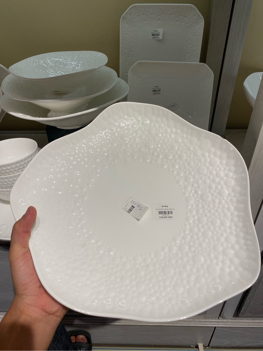 Đĩa 12.5inch trắng chấm nổi