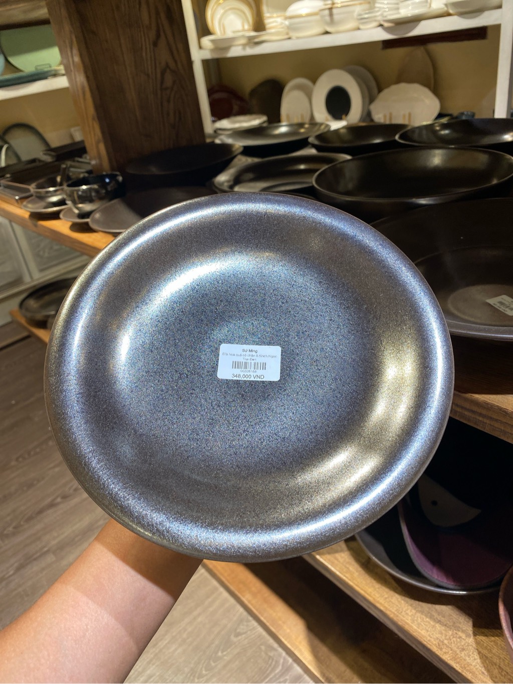 Đĩa hoa quả có chân 8.5inch Ngọc Trai Đen