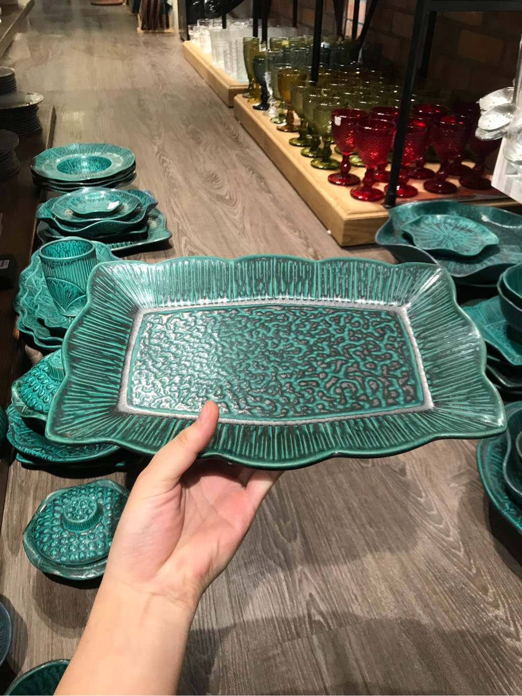 Dĩa chữ nhật sen 32cm xanh Thiên Phúc