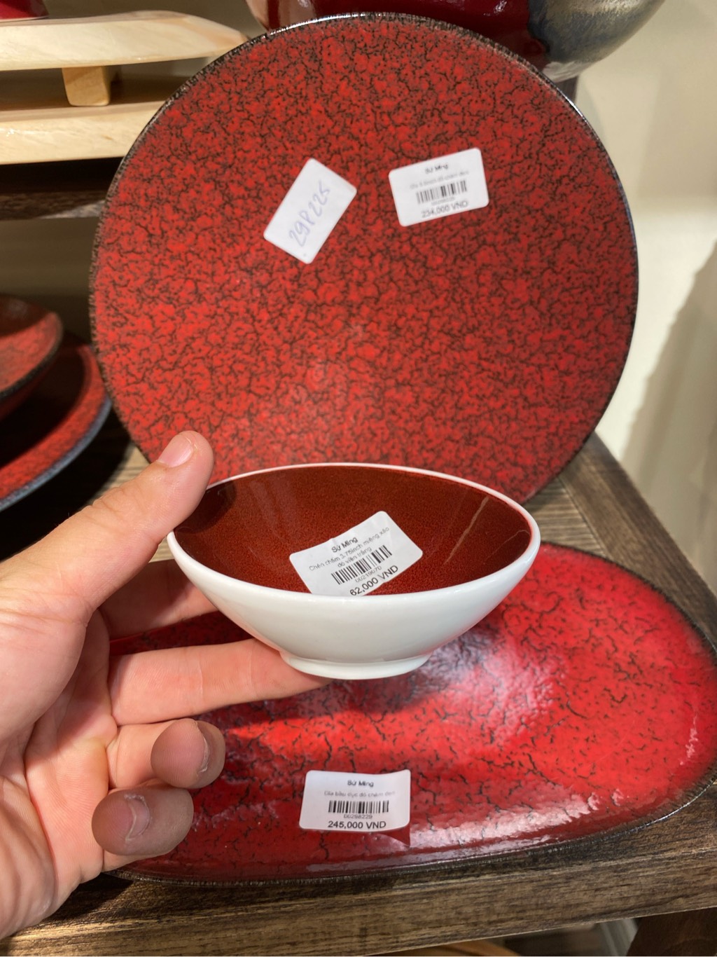 Chén chấm 3.75inch miệng xéo đỏ viền trắng